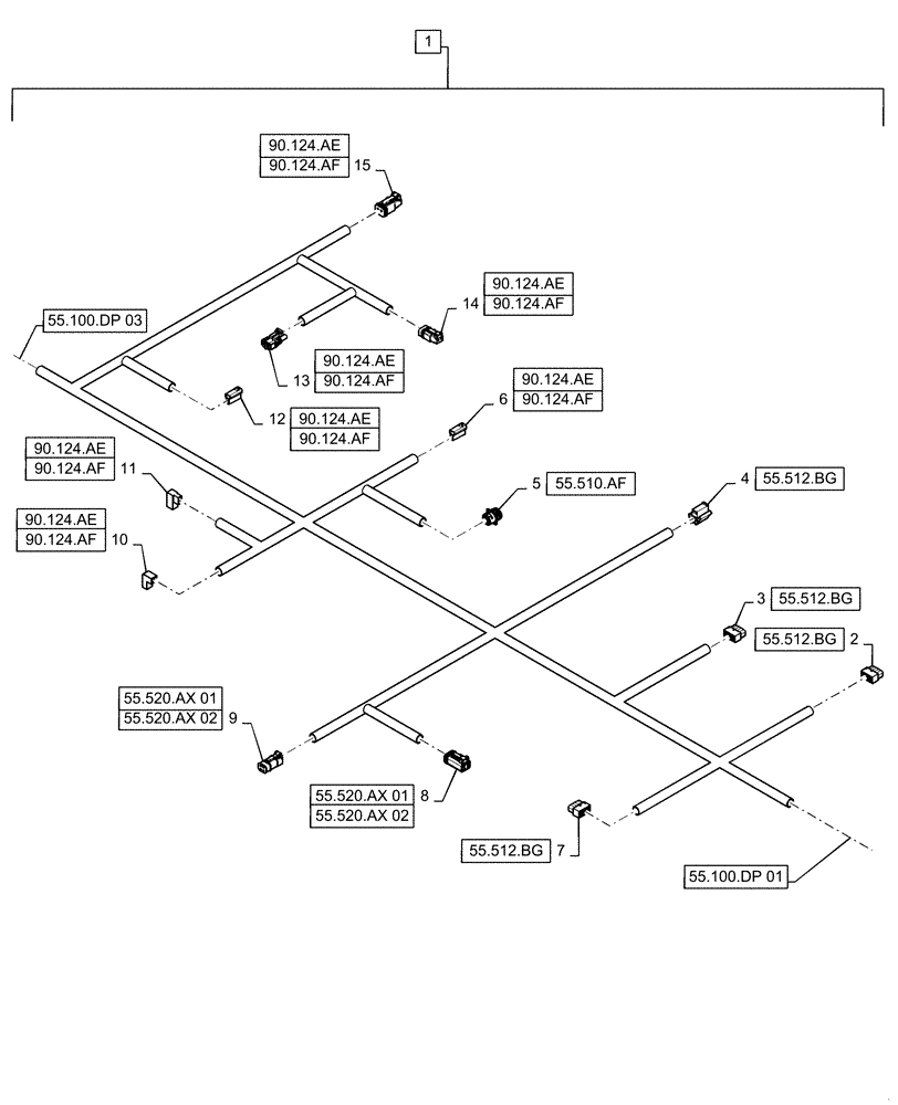 Схема запчастей Case IH WD1204 - (55.100.DP[02]) - WIRE HARNESS & CONNECTOR, DRAPER, CD4 (CONT.) (55) - ELECTRICAL SYSTEMS