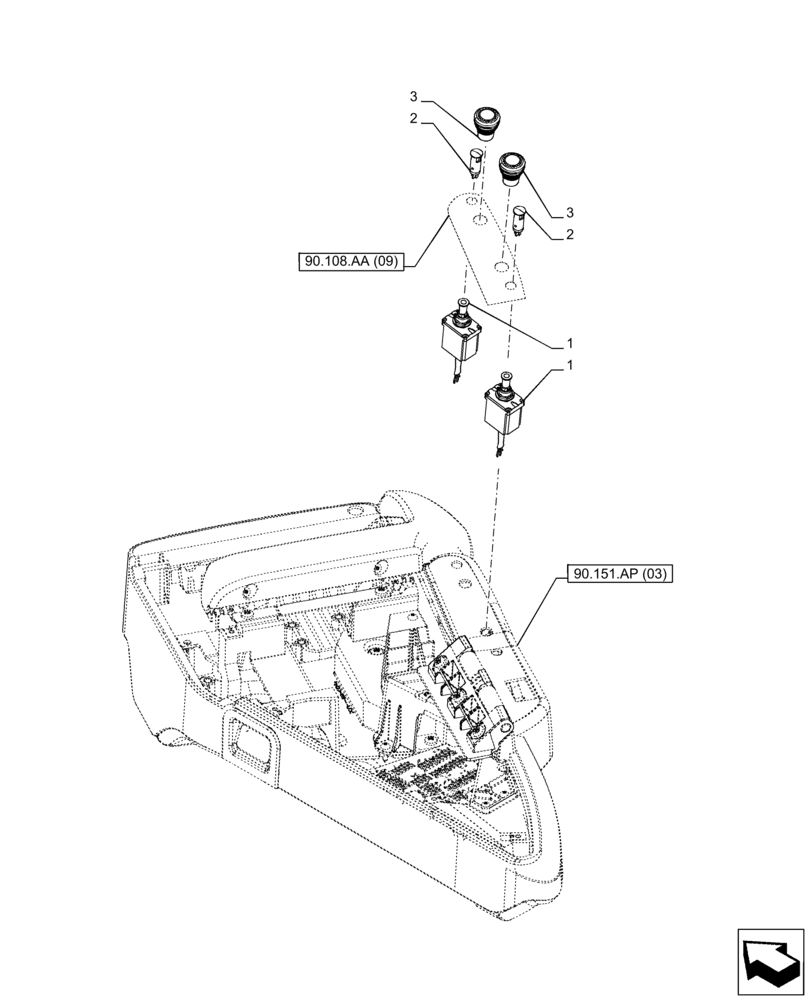 Схема запчастей Case IH PUMA 200 CVT - (55.522.AB) - VAR - 758091, 758093, 758245, 758247 - PTO, FRONT, REAR, SWITCH (55) - ELECTRICAL SYSTEMS