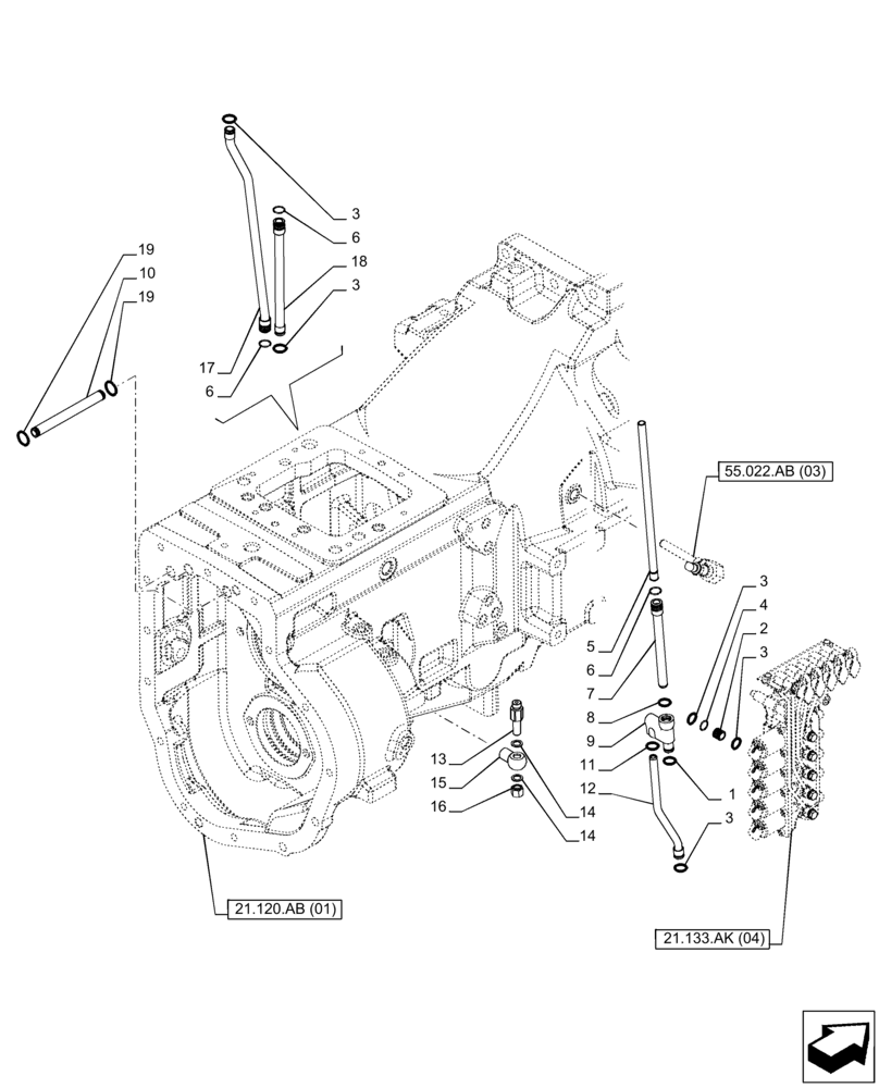 Схема запчастей Case IH PUMA 165 - (21.133.AK[03]) - VAR - 758016, 758017, 758018, 758019, 758020, 758021 - TRANSMISSION CONTROL VALVE, FULL-POWERSHIFT (21) - TRANSMISSION