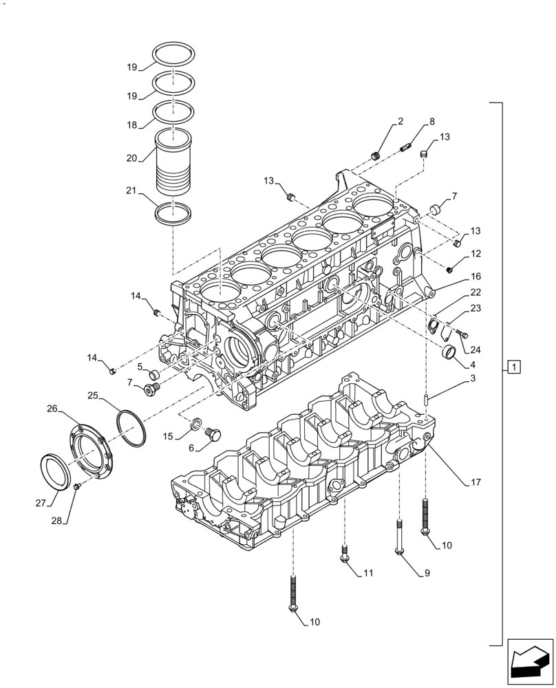 Схема запчастей Case IH F3GFE613A B001 - (10.001.AB) - CRANKCASE (10) - ENGINE