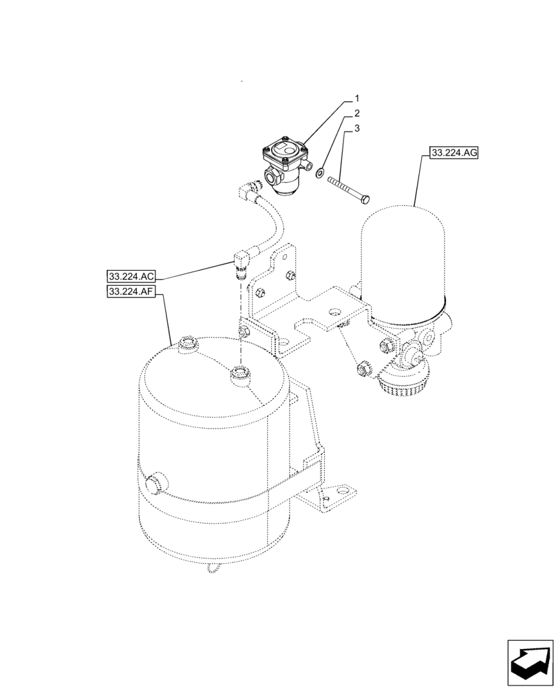 Схема запчастей Case IH PUMA 185 CVT - (33.224.BC) - VAR - 758038, 758039, 758041, 758042, 758043, 758044 - PNEUMATIC TRAILER BRAKE, VALVE (33) - BRAKES & CONTROLS