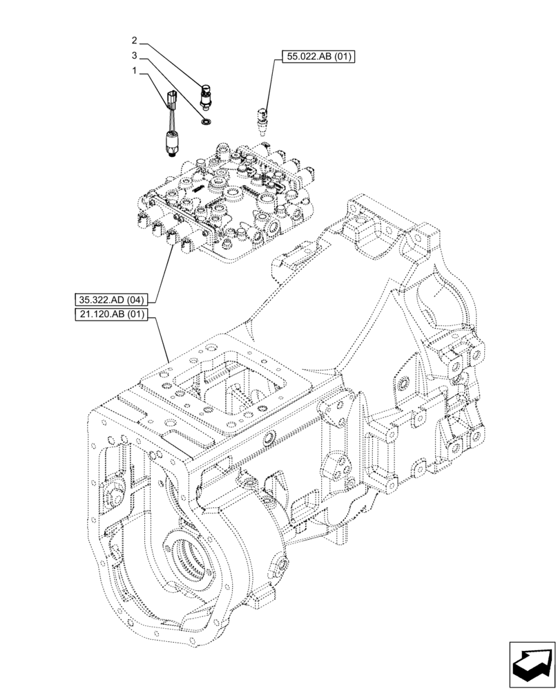 Схема запчастей Case IH PUMA 150 - (55.021.AB[01]) - VAR - 758016, 758017, 758018, 758019, 758020, 758021 - TRANSMISSION, PRESSURE SWITCH (55) - ELECTRICAL SYSTEMS