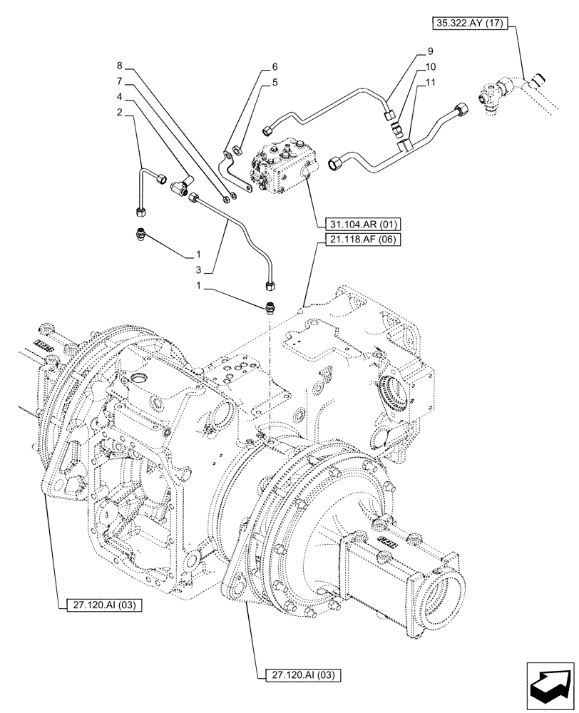 Схема запчастей Case IH PUMA 150 CVT - (21.506.BE) - VAR - 391138, 758022 - TRANSMISSION, LUBRICATION LINE (21) - TRANSMISSION