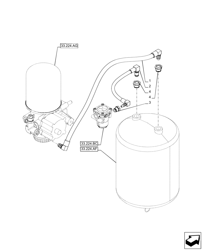 Схема запчастей Case IH PUMA 185 - (33.224.AC) - VAR - 758038, 758039, 758041, 758042, 758043, 758044 - PNEUMATIC TRAILER BRAKE, AIR TANK, LINE (33) - BRAKES & CONTROLS