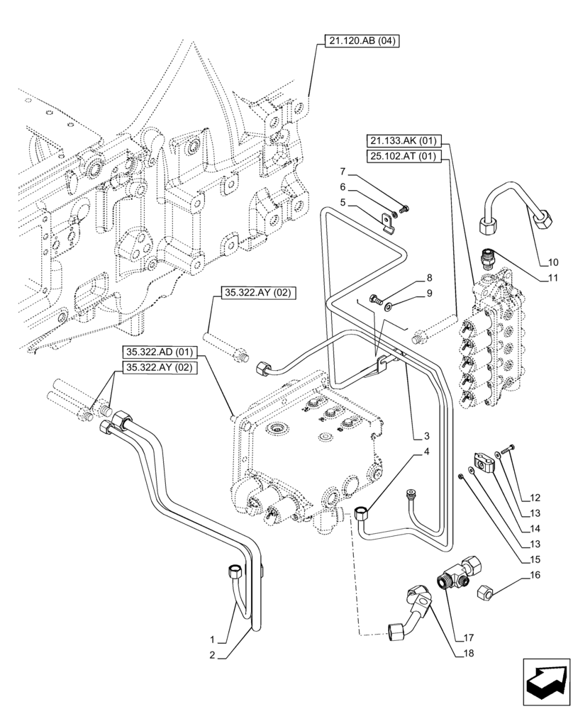 Схема запчастей Case IH PUMA 150 - (35.322.AY[01]) - VAR - 391136, 758011, 758012, 758013, 758014, 758015 - TRANSMISSION, LOW PRESSURE, LINE (35) - HYDRAULIC SYSTEMS