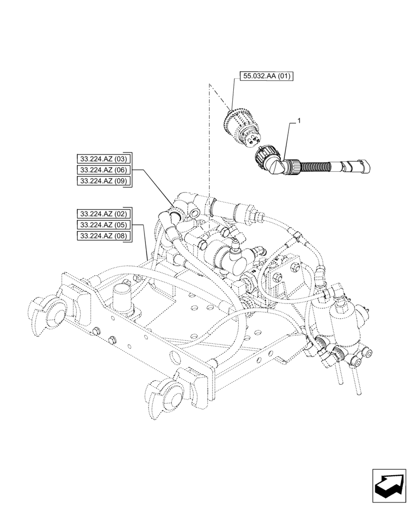 Схема запчастей Case IH PUMA 165 CVT - (55.032.AC[02]) - VAR. 758038, 758039, 758041, 758042, 758043, 758044 - TRAILER BRAKE VALVE, HARNESS (55) - ELECTRICAL SYSTEMS