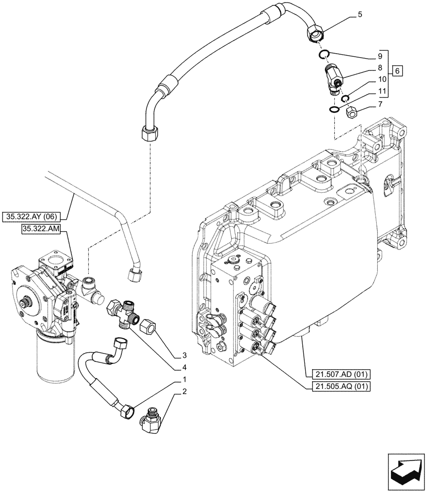 Схема запчастей Case IH PUMA 220 CVT - (35.322.AY[07]) - VAR - 337427, 337433, 391138, 758022 - TRANSMISSION, LOW PRESSURE, LINE (35) - HYDRAULIC SYSTEMS