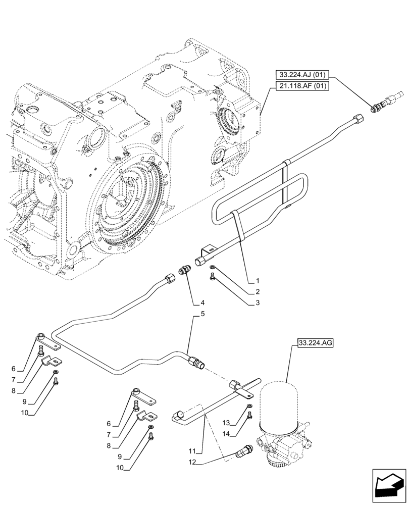 Схема запчастей Case IH PUMA 150 CVT - (33.224.AJ[03]) - VAR - 758038, 758039, 758041, 758042, 758043, 758044 - TRAILER BRAKE, COMPRESSOR, INLINE (33) - BRAKES & CONTROLS