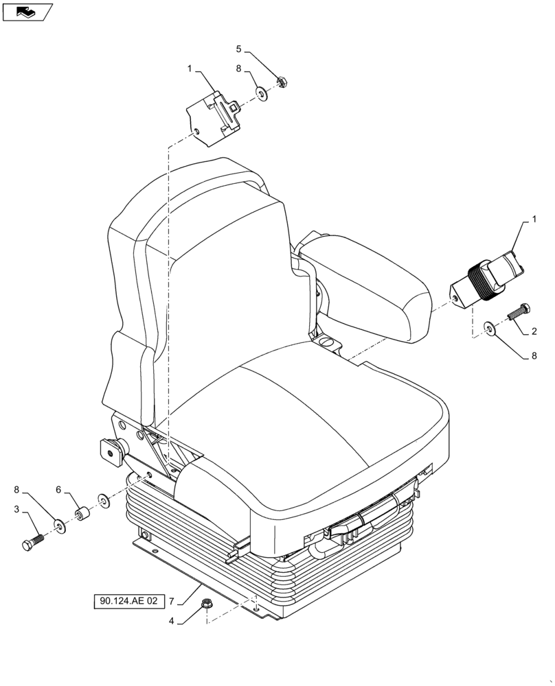 Схема запчастей Case IH PATRIOT 4440 - (90.124.AE[01]) - LUXURY LEATHER SEAT MOUNTING (90) - PLATFORM, CAB, BODYWORK AND DECALS