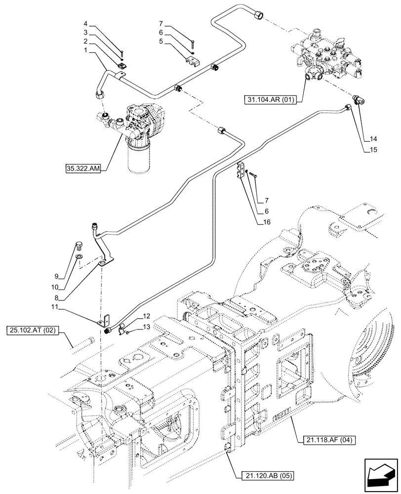 Схема запчастей Case IH PUMA 200 CVT - (35.322.AY[06]) - VAR - 337427, 337433, 391138, 758022 - TRANSMISSION, LOW PRESSURE, LINE (35) - HYDRAULIC SYSTEMS