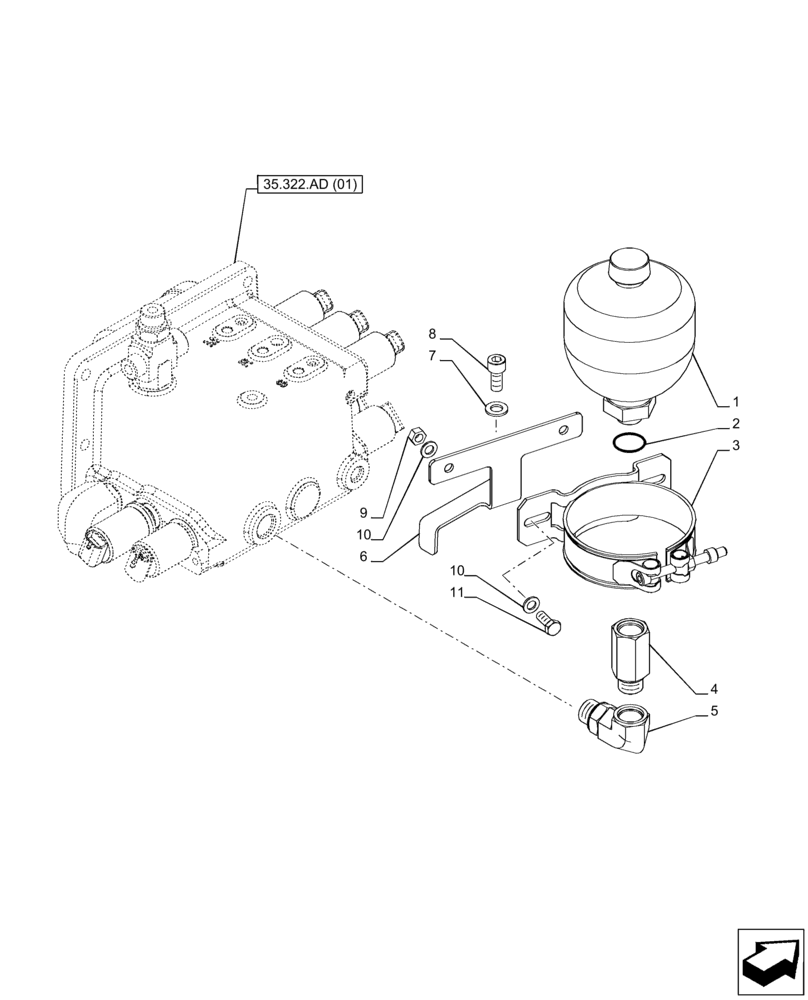 Схема запчастей Case IH PUMA 165 - (35.322.BD[01]) - VAR - 391136, 758011, 758012, 758013, 758014, 758015, 758016 - LOW PRESSURE, ACCUMULATOR (35) - HYDRAULIC SYSTEMS