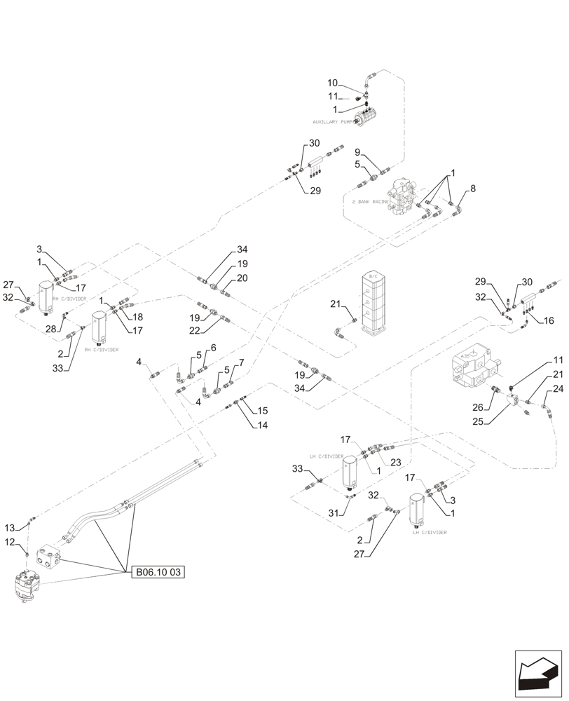 Схема запчастей Case IH A4000 - (B06.10[02]) - HYDRAULIC CIRCUIT (TOPPER & CROPDIVIDER MOTORS) (DOUBLE) Hydraulic Components & Circuits