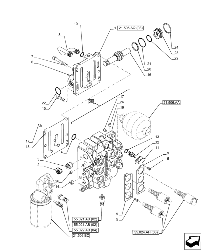 Схема запчастей Case IH PUMA 150 CVT - (21.505.AQ[02]) - VAR - 391138, 758022 - TRANSMISSION CONTROL VALVE (21) - TRANSMISSION