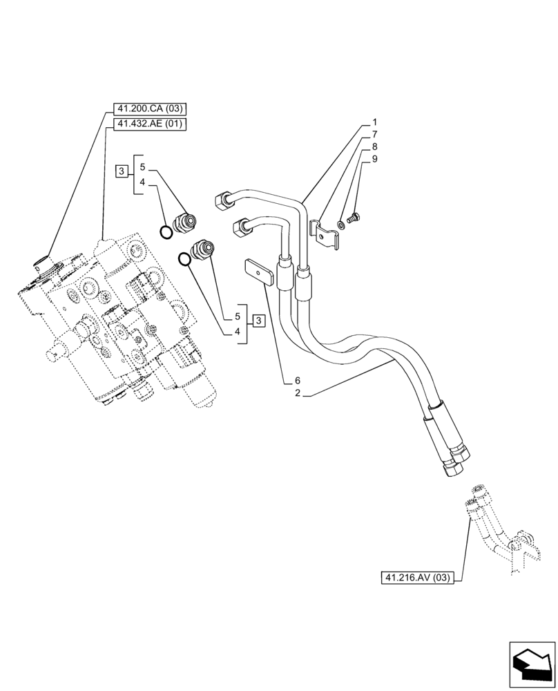 Схема запчастей Case IH PUMA 165 - (41.216.AV[12]) - VAR - 758268, 758269, 758272, 758273 - STEERING CYLINDER HYD. LINE, AUTOGUIDANCE SYSTEM, POWERSHIFT - END YR 16-APR-2014 (41) - STEERING