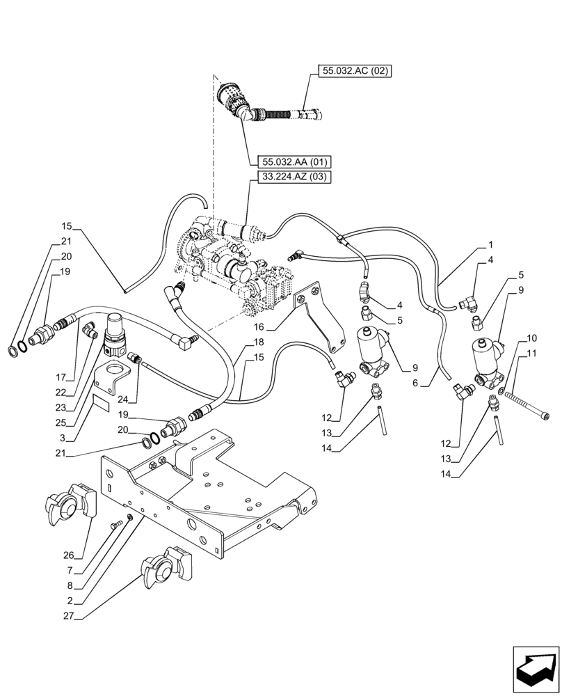 Схема запчастей Case IH PUMA 165 - (33.224.AZ[02]) - VAR. 758038, 758039 - TRAILER BRAKE VALVE (33) - BRAKES & CONTROLS