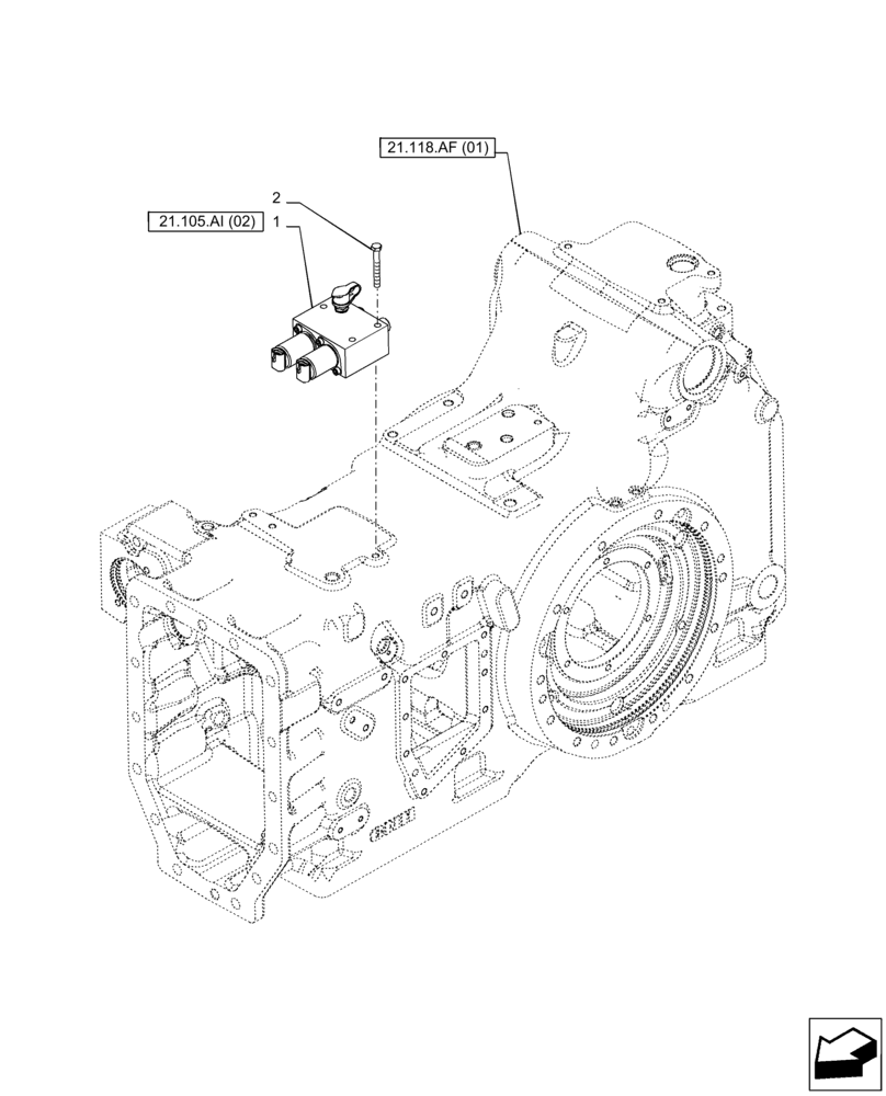 Схема запчастей Case IH PUMA 165 - (21.105.AI[01]) - VAR - 758011, 758012, 758013, 758014, 758015, 758016, 758017, 758018, 758019, 758020, 758021 - VALVE, LUBRICATION LINE (21) - TRANSMISSION