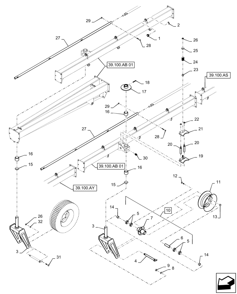 Схема запчастей Case IH WR302 - (39.100.AB[02]) - FRAME, CENTER, ASSY (39) - FRAMES AND BALLASTING