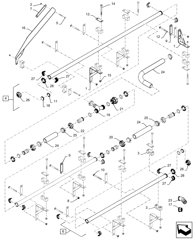 Схема запчастей Case IH PATRIOT 4440 - (78.110.AE[16]) - SPRAYBAR, 120, 7 SECTION, 20" SPACING, LH INNER BOOM, BOLTED MOUNTS (78) - SPRAYING