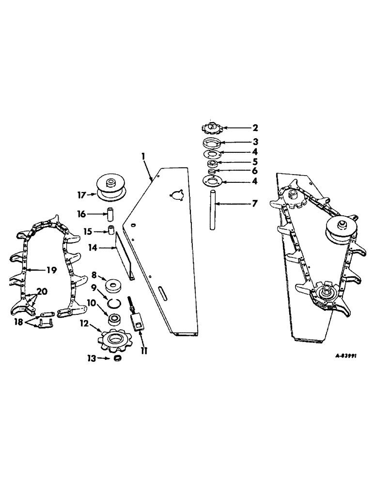 Схема запчастей Case IH 550 - (C-088) - WIDE-NARROW ROW CROP UNIT - DIVIDER GATHERING CHAIN AND PAN (58) - ATTACHMENTS/HEADERS