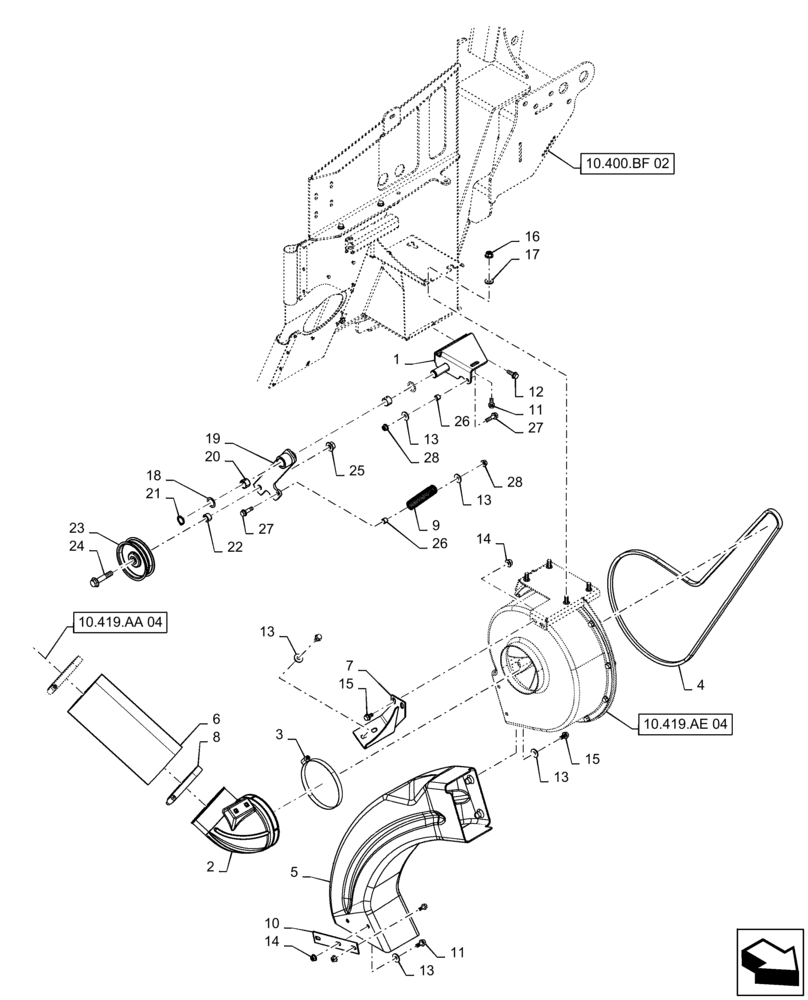 Схема запчастей Case IH 9240 - (10.419.AE[03]) - AIR DUCT, DOOR, FAN (10) - ENGINE