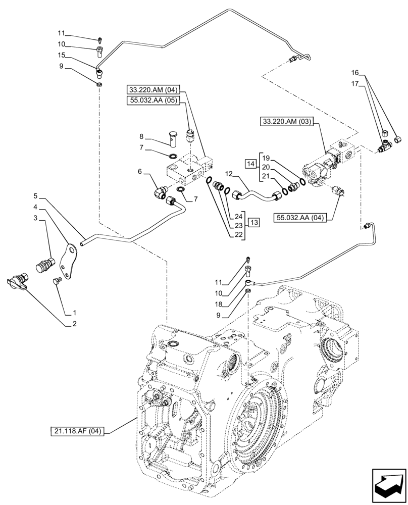 Схема запчастей Case IH PUMA 240 CVT - (33.202.AP[08]) - VAR - 758042 - BRAKE LINE, CVT (33) - BRAKES & CONTROLS