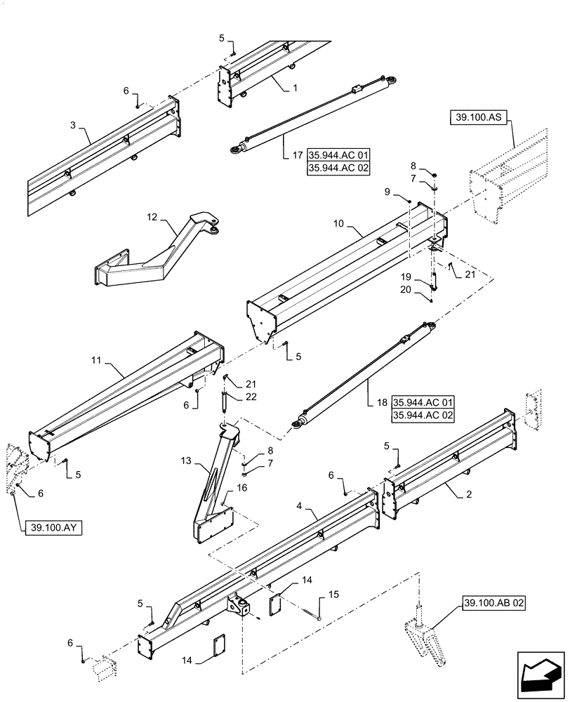 Схема запчастей Case IH WR302 - (39.100.AB[01]) - FRAME, CENTER, ASSY (39) - FRAMES AND BALLASTING