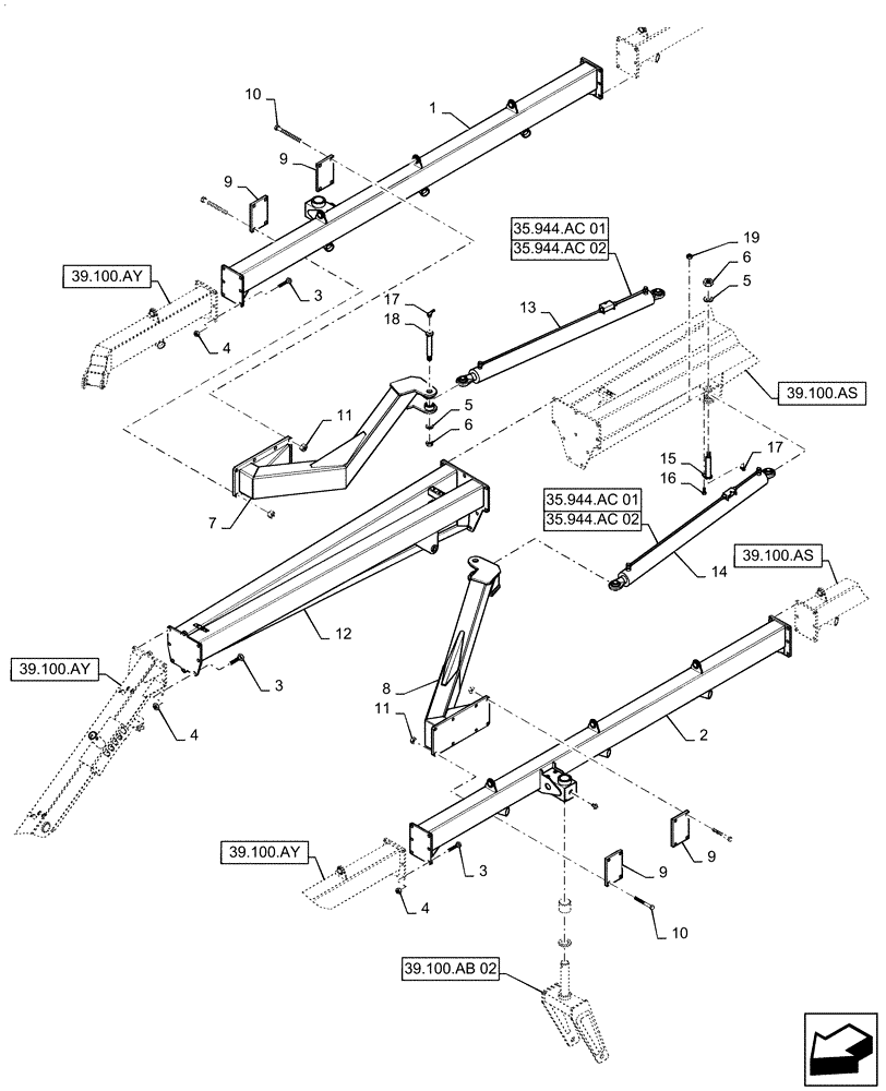 Схема запчастей Case IH WR302 - (39.100.AB[01]) - FRAME, CENTER, ASSY (39) - FRAMES AND BALLASTING