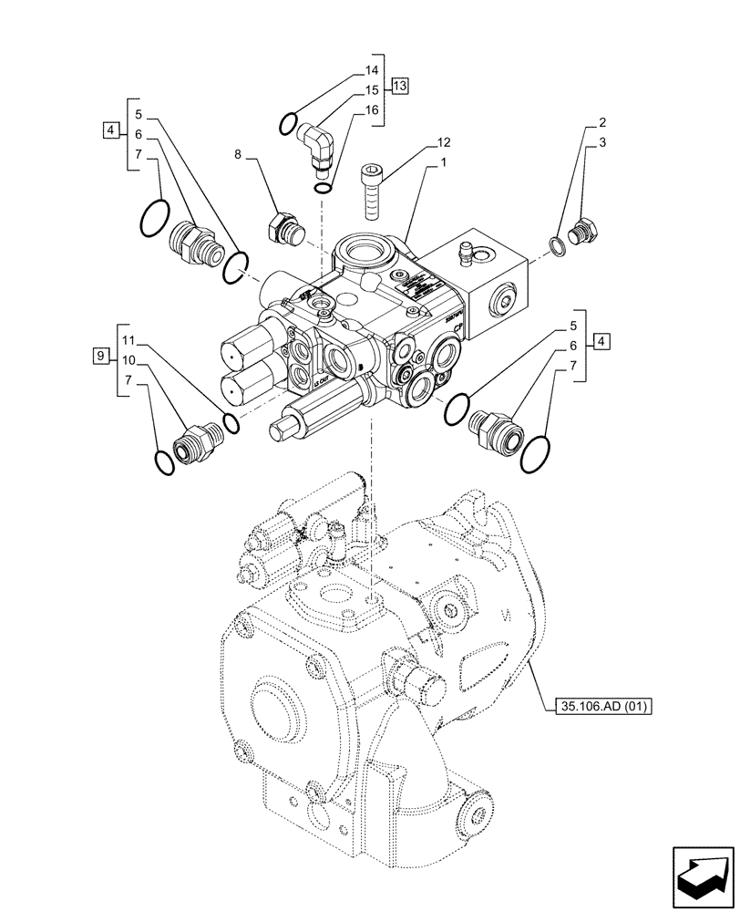 Схема запчастей Case IH PUMA 220 - (35.100.AZ[04]) - VAR. 758040, 758042 - PRIORITY VALVE, POWERSHIFT (35) - HYDRAULIC SYSTEMS