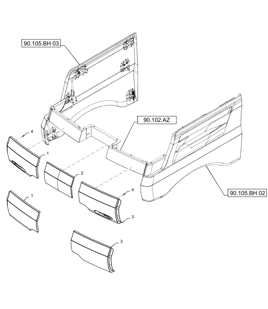 Схема запчастей Case IH 7230 - (90.105.CL) - PANEL, TAIL LAMP, REAR (90) - PLATFORM, CAB, BODYWORK AND DECALS