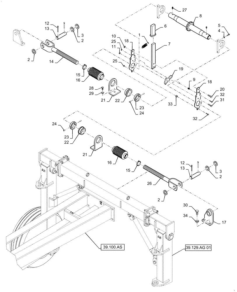 Схема запчастей Case IH WR302 - (39.129.AG[02]) - RATCHET LINK, REAR SUPPORT (39) - FRAMES AND BALLASTING