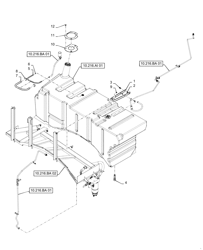 Схема запчастей Case IH 7240 - (10.216.BA[03]) - FUEL TANK, FUEL LINE (10) - ENGINE