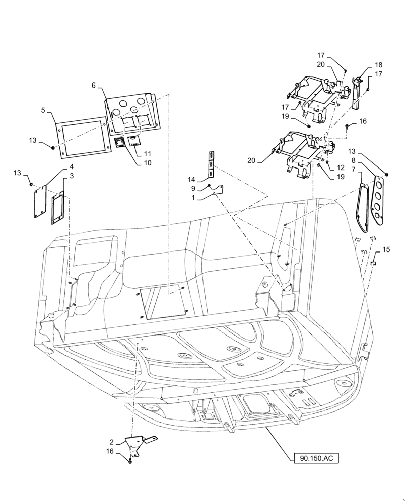 Схема запчастей Case IH 8230 - (90.150.AD) - CAB SHELL, ACCESS COVER (90) - PLATFORM, CAB, BODYWORK AND DECALS