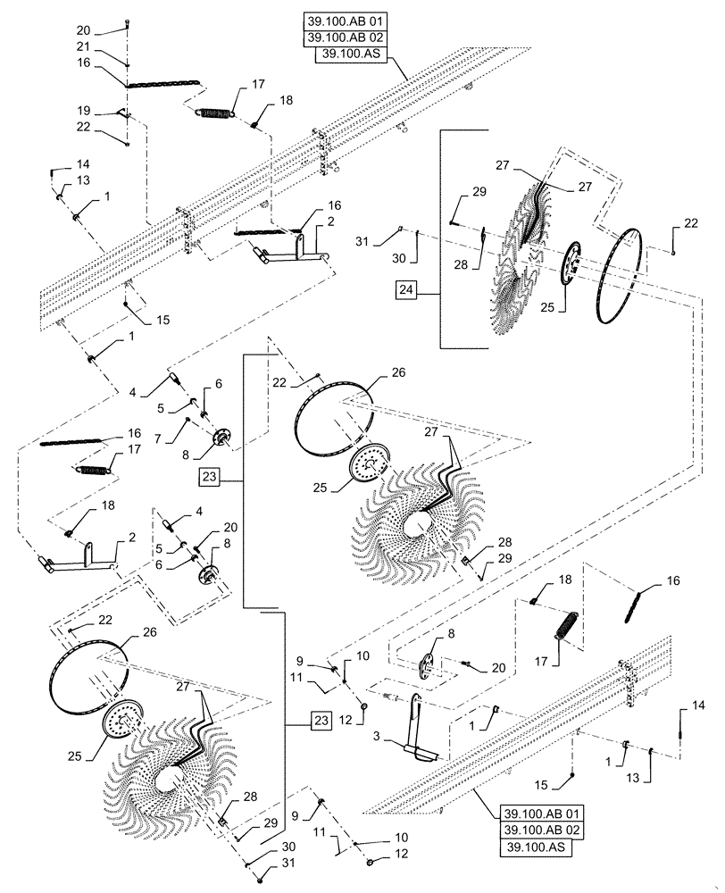 Схема запчастей Case IH WR302 - (58.640.AA) - RAKE WHEEL & SPINDLE ASSY (58) - ATTACHMENTS/HEADERS