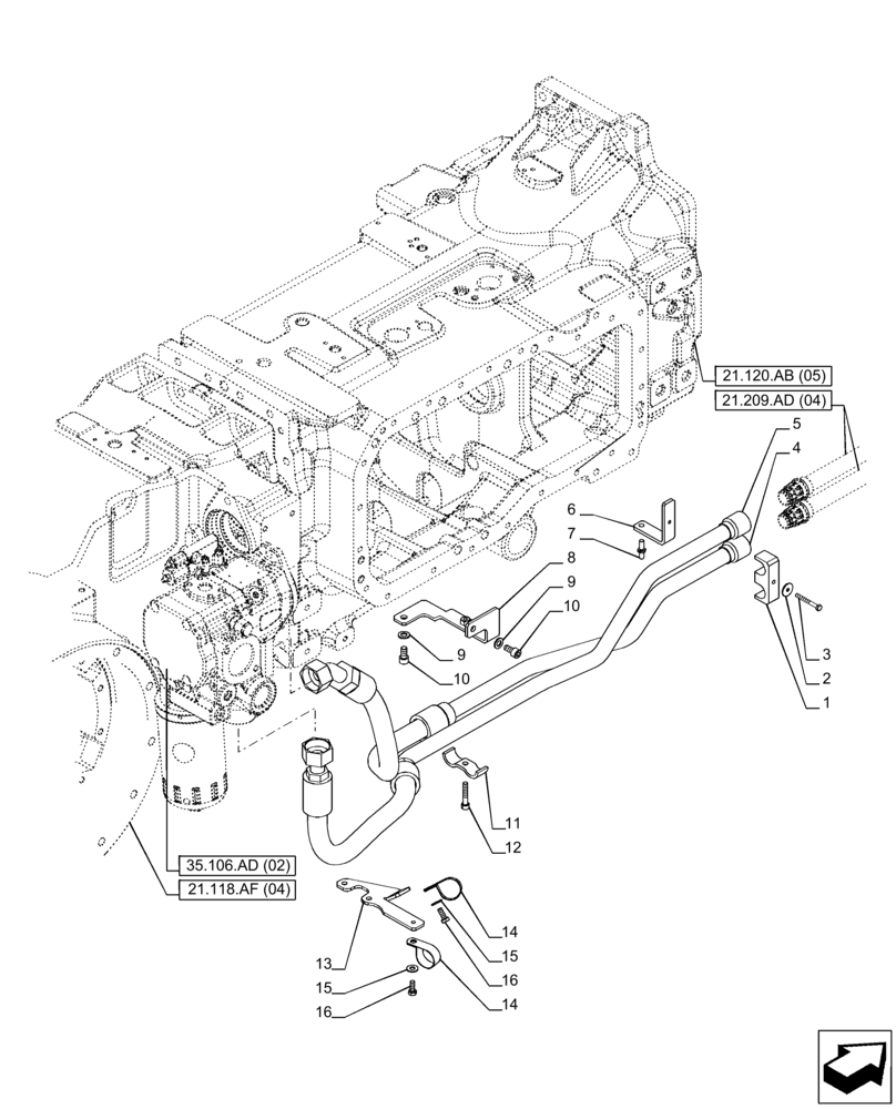 Схема запчастей Case IH PUMA 220 CVT - (21.109.AD[03]) - VAR - 337427, 337433, 391138, 758022 - TRANSMISSION, OIL COOLER, LINE (21) - TRANSMISSION