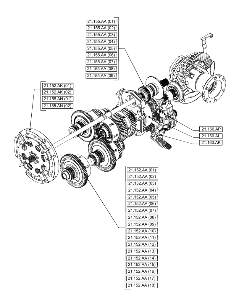 Схема запчастей Case IH PUMA 165 - (21.000.00[03]) - SECTION INDEX - TRANSMISSION (21) - TRANSMISSION