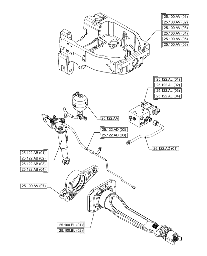 Схема запчастей Case IH PUMA 200 - (25.000.00[05]) - SECTION INDEX - FRONT AXLE SYSTEM (25) - FRONT AXLE SYSTEM