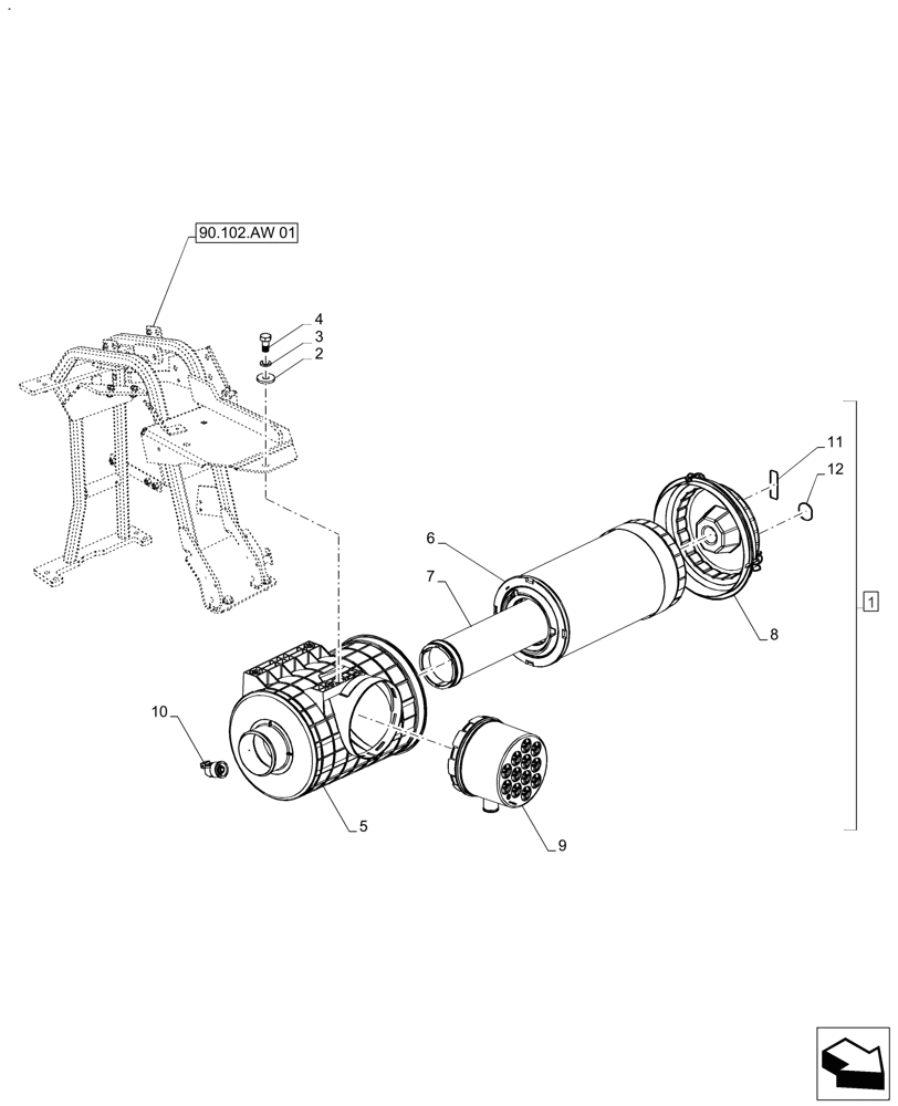 Схема запчастей Case IH FARMALL 130A - (10.202.AB[01]) - VAR - 391290 - AIR CLEANER (10) - ENGINE