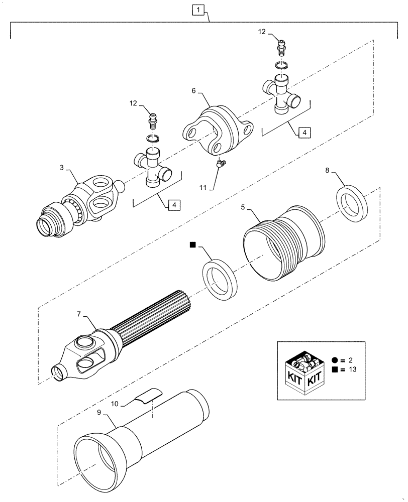 Схема запчастей Case IH DC102F - (01.01[01]) - PRIMARY PTO, FRONT HALF, 540 RPM (01) - PTO DRIVE SHAFT