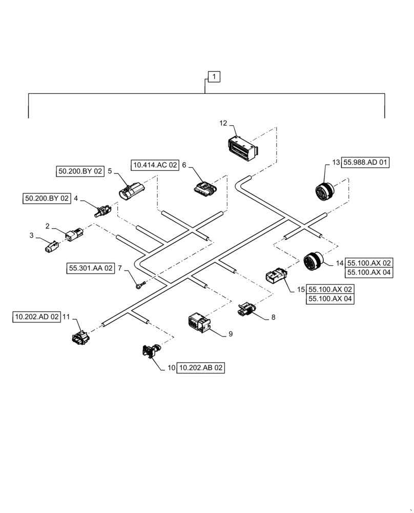 Схема запчастей Case IH QUADTRAC 470 - (55.015.AB[04]) - ENGINE HARNESS, 420, 470, 500 (55) - ELECTRICAL SYSTEMS