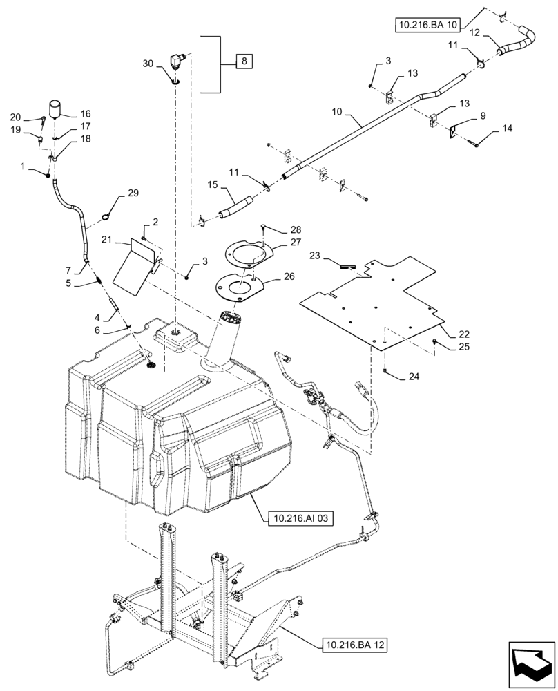 Схема запчастей Case IH 9240 - (10.216.BA[11]) - FUEL TANK, FUEL LINE (10) - ENGINE