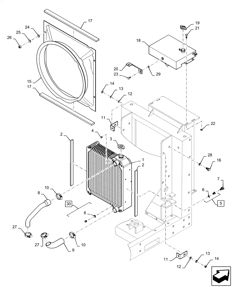 Схема запчастей Case IH RPZ125 - (10.400.BF) - RADIATOR, DEAERATION TANK AND MOUNTING (10) - ENGINE