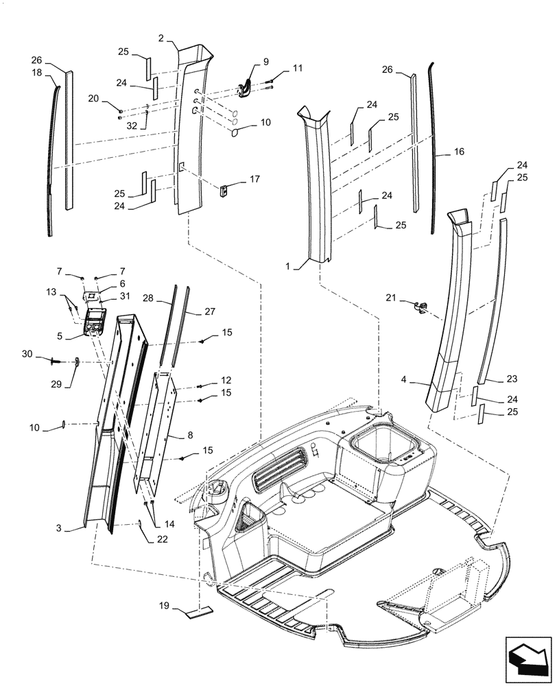 Схема запчастей Case IH PATRIOT 4440 - (90.160.AF[02]) - INTERIOR TRIM, POSTS (90) - PLATFORM, CAB, BODYWORK AND DECALS