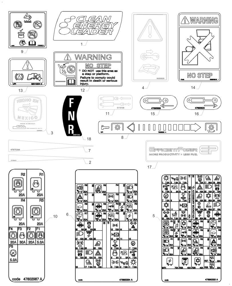 Схема запчастей Case IH FARMALL 110A - (90.108.AA[02]) - VAR - 391610, 393315, 391270, 336107, 429472, 429473, 429474 - DECALS, CONTROL INSTRUCTION (90) - PLATFORM, CAB, BODYWORK AND DECALS