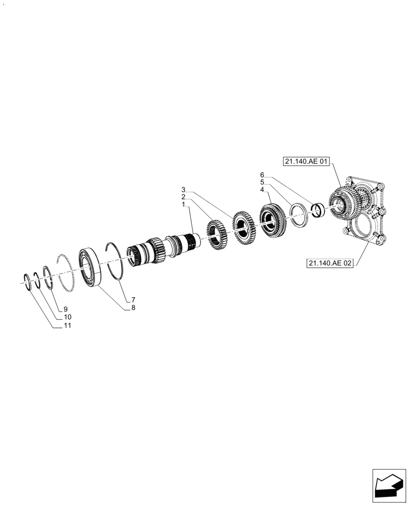 Схема запчастей Case IH FARMALL 110A - (21.140.AE[03]) - VAR - 391266, 337280 - GEARS & SHAFT 30 KPH/40 KPH (21) - TRANSMISSION