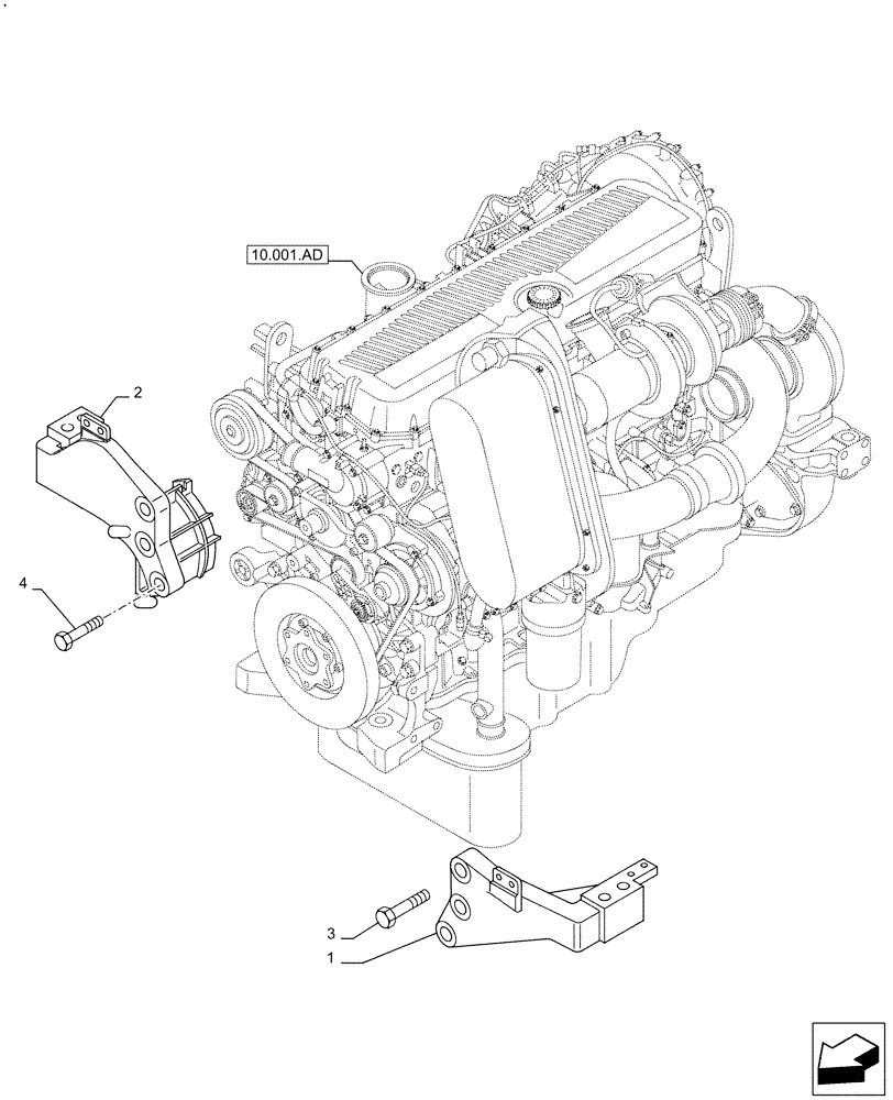 Схема запчастей Case IH F3HFE613 B003 - (10.001.AK) - ENGINE SUPPORT AND MOUNTS (10) - ENGINE