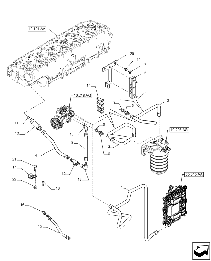 Схема запчастей Case IH F3HFE613 B003 - (10.210.AF) - FUEL LINE (10) - ENGINE