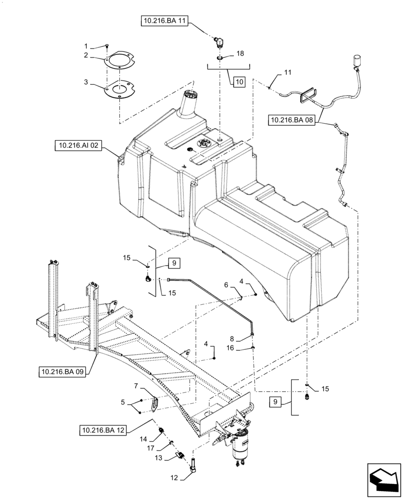 Схема запчастей Case IH 9240 - (10.216.BA[10]) - FUEL TANK, FUEL LINE (10) - ENGINE