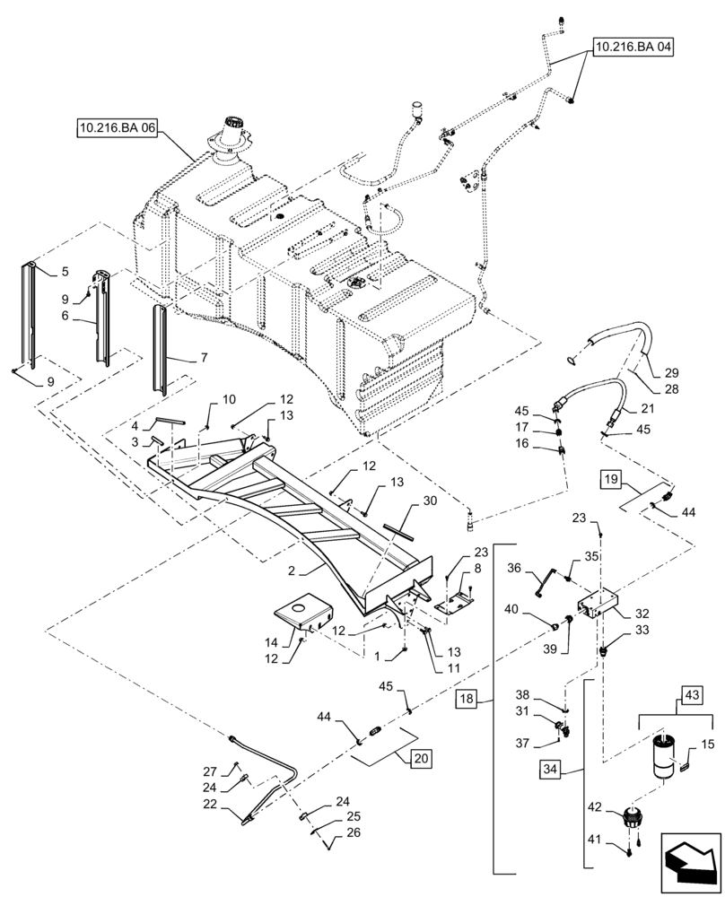 Схема запчастей Case IH 8240 - (10.216.BA[05]) - FUEL LINE, FUEL FILTER (10) - ENGINE