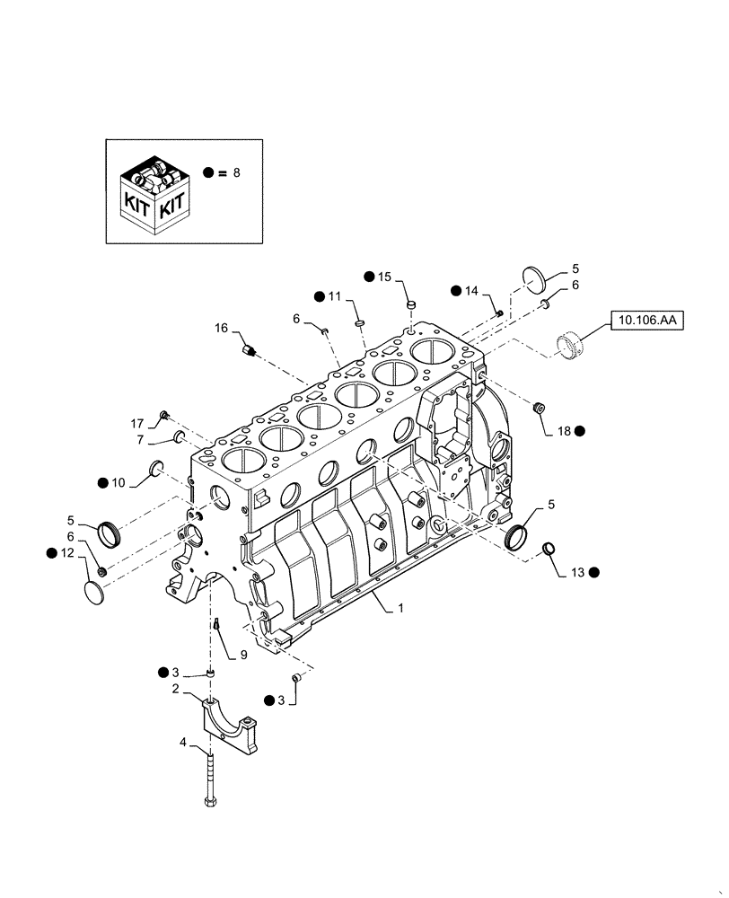 Схема запчастей Case IH RPZ125 - (10.001.AD[02]) - CYLINDER BLOCK (10) - ENGINE