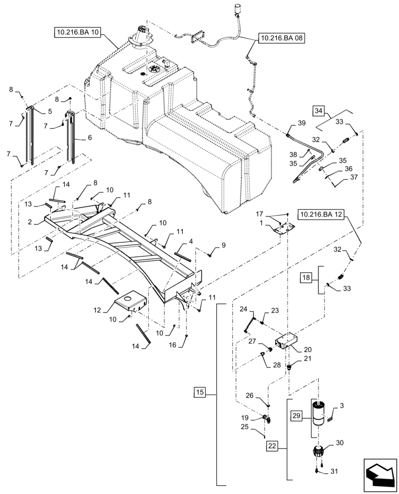 Схема запчастей Case IH 9240 - (10.216.BA [09]) - FUEL LINE, FUEL FILTER (10) - ENGINE